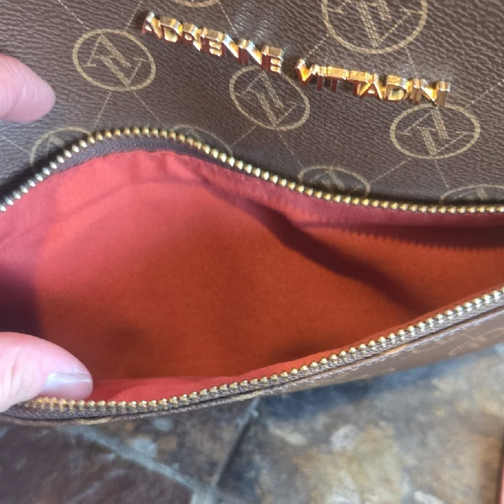 Adrienne Vittadini Brown Logo Messenger Bag